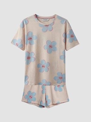 Lcw Young Pembe Bisiklet Yaka Çiçek Desenli Kadın Pijama Takım