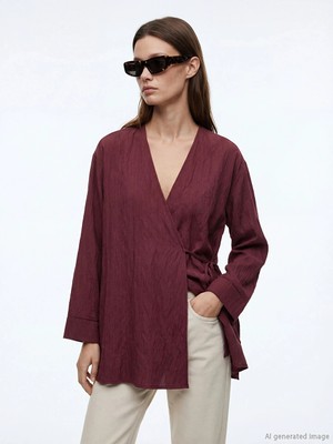 Lcw Modest Bordo Kruvaze Yaka Dokulu Modal Karışımlı Kadın Kimono