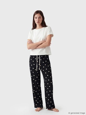 Lcw Dream Siyah Beli Lastikli Puantiyeli Kadın Pijama Altı