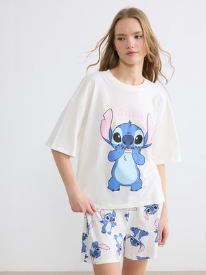 Lcw Young Ekru Stitch Baskılı Kadın Şortlu Pijama Takımı
