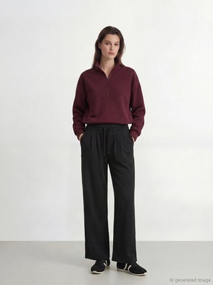 Lcw Modest Siyah Beli Lastikli Soft Touch Kadın Eşofman Altı