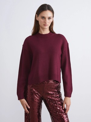 Lcw Vision Bordo Bisiklet Yaka Oversize Kadın Triko Kazak