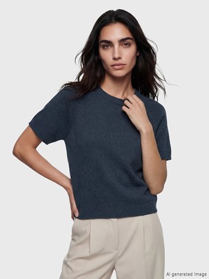 Lcw Vision Indigo Bisiklet Yaka Kısa Kollu Kadın Triko Kazak