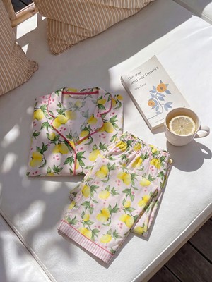 Lcw Dream Pembe Gömlek Yaka Limon Baskılı Kadın Pijama Takımı