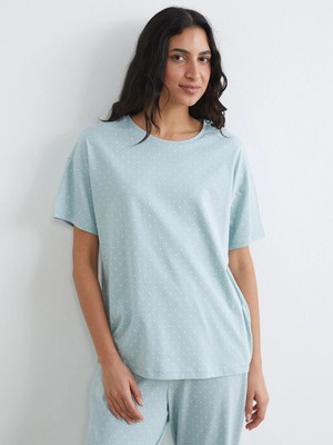 Lcw Dream Yeşil Bisiklet Yaka Puantiyeli Kadın Pijama Takım