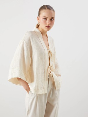 Lcw Vision Beyaz Şal Yaka Oversize Kadın Kimono