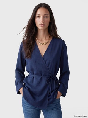 Lcw Modest Lacivert Kruvaze Yaka Dokulu Modal Karışımlı Kadın Kimono