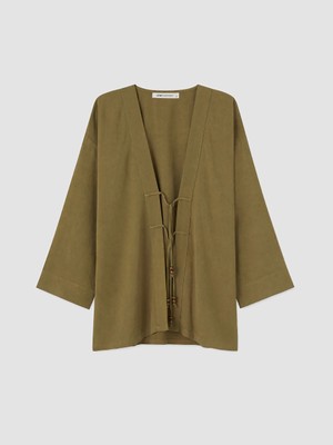 LC Waikiki Lcw Everyday Haki Oversize Keten Karışımlı Kadın Kimono