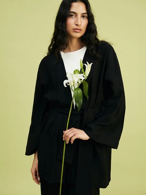 Lcw Modest Siyah Şal Yaka Oversize Kadın Kimono