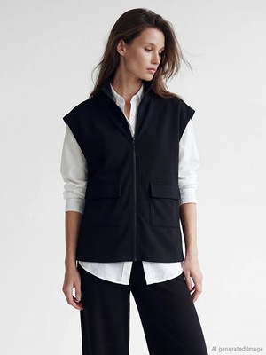 Lcw Modest Siyah Dik Yaka Oversize Büzgülü Kadın Yelek