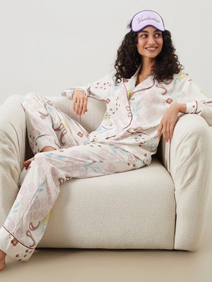 Lcw Dream Ekru Gömlek Yaka Desenli Kadın Pijama Takımı