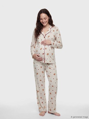 Lcw Dream Bej Ayı Teddy Desenli Hamile Pijama Takım