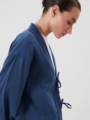 Lcw Modest Lacivert V Yaka Oversize Müslin Kadın Kimono