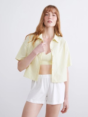 Lcw Dream Sarı Çizgili Kadın Pijama Üstü ve Büstiyer 2'li
