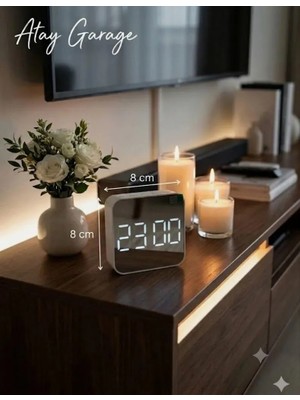 Atay Garage Dijital Beyaz Saat, Masa Saati, Aynalı Saat, LED Masa Saati, Çalar Saat, Alarmlı Saat, Dekoratif Saat, Modern Saat, Ev Dekorasyonu, Ofis Saati Masaüstü Dijital Saat