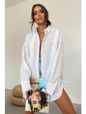 Ded Collection Kadın Poplin Kumaş Yandan Bağlamalı Trend Gömlek