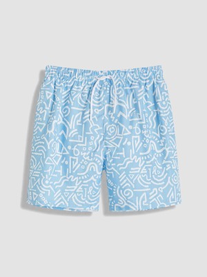 Lcw Swımwear Mavi Kısa Boy Desenli Erkek Deniz Şortu