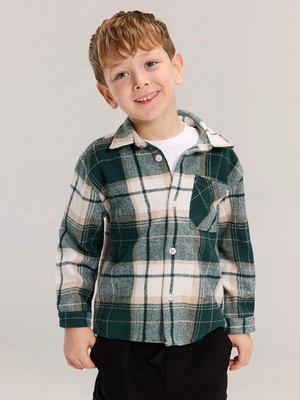 LC Waikiki Lcw Kids Yeşil Ekose Uzun Kollu Erkek Çocuk Gömlek