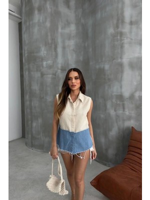 Ded Collection Kadın Keten Kot Detaylı Yazlık Trend Gömlek