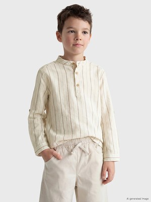 LC Waikiki Lcw Kids Turuncu Hakim Yaka Çizgili Erkek Çocuk Gömlek
