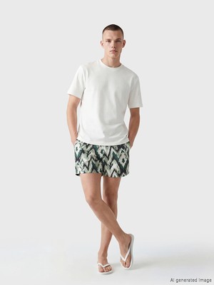 Lcw Swımwear Yeşil Kısa Boy Desenli Erkek Deniz Şortu