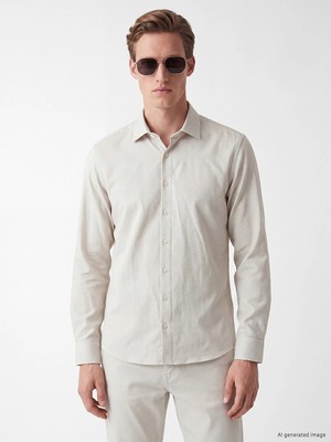 Lcw Busıness Bej Slim Fit Armürlü Erkek Gömlek