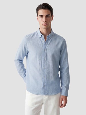 Lcw Vision Mavi Regular Fit Keten Karışımlı Erkek Gömlek