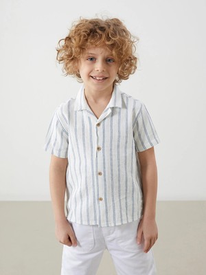 LC Waikiki Lcw Kids Bej Pamuklu Çizgili Erkek Çocuk Gömlek