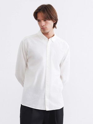 Lcw Vision Beyaz Regular Fit Keten Karışımlı Erkek Basic Gömlek