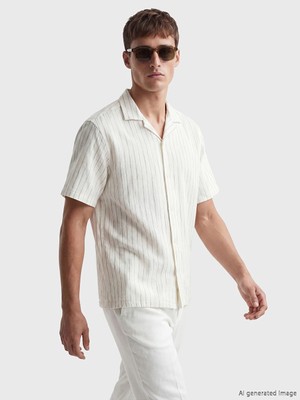 Lcw Vision Ekru Regular Fit Çizgili Müslin Erkek Gömlek