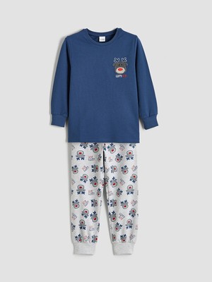 LC Waikiki Lcw Kids Lacivert Bisiklet Yaka Yılbaşı Temalı Erkek Çocuk Pijama Takımı