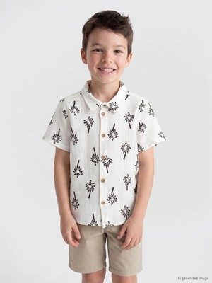 LC Waikiki Lcw Kids Bej Erkek Çocuk Kısa Kollu Gömlek