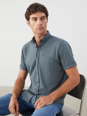 LC Waikiki Lcwaıkıkı Classic Yeşil Regular Fit Kısa Kollu Erkek Gömlek