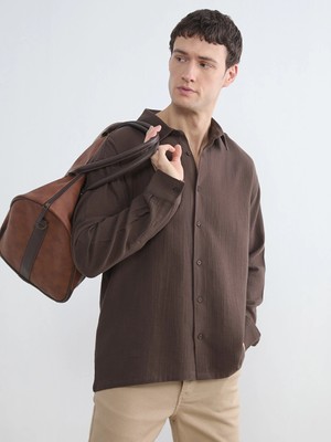 Lcw Vision Kahverengi Regular Fit Dokulu Erkek Gömlek