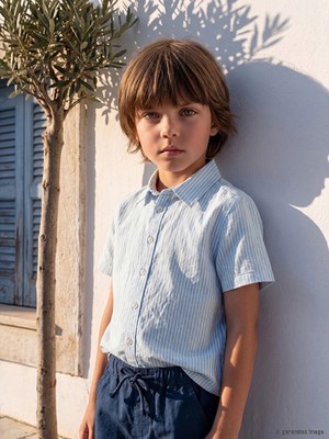 LC Waikiki Lcw Kids Mavi Keten Karışımlı Erkek Çocuk Gömlek