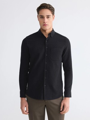 LC Waikiki Lcwaıkıkı Classic Siyah Regular Fit Armürlü Erkek Gömlek