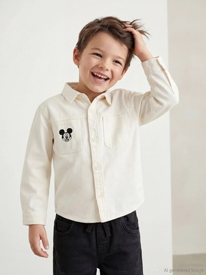 LC Waikiki Lcw Kids Bej Mickey Mouse Nakışlı Erkek Çocuk Gömlek