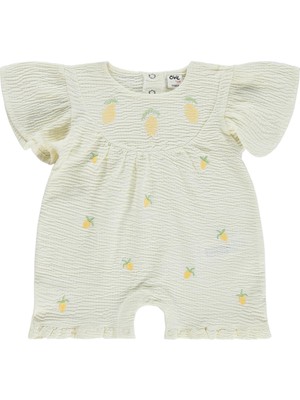 Civil Baby Limon Nakışlı 6-18 Ay Patiksiz Tulum - Ekru