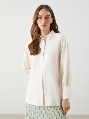 Lcw Modest Ekru Oversize Kadın Gömlek Tunik