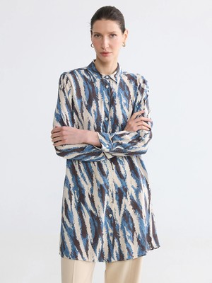 LC Waikiki Lcw Grace Indigo Desenli Kadın Gömlek Tunik