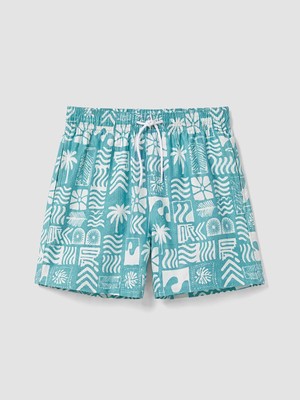 Lcw Swımwear Turkuaz Kısa Boy Desenli Erkek Deniz Şortu