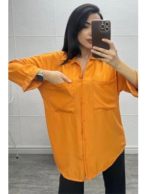 Ded Collection Kadın Salaş Oversize Turuncu Gömlek