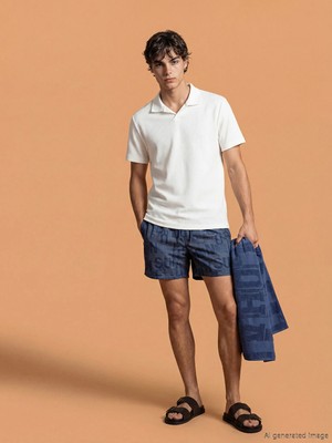 Lcw Swımwear Lacivert Kısa Boy Yazı Baskılı Erkek Deniz Şortu