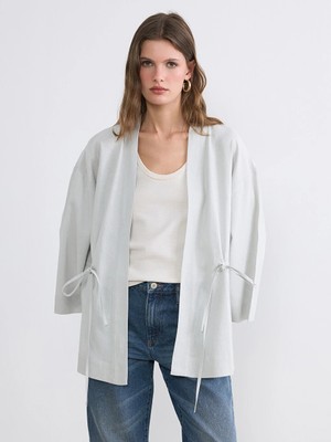 LC Waikiki Lcw Everyday Bej Şal Yaka Keten Karışımlı Kadın Kimono
