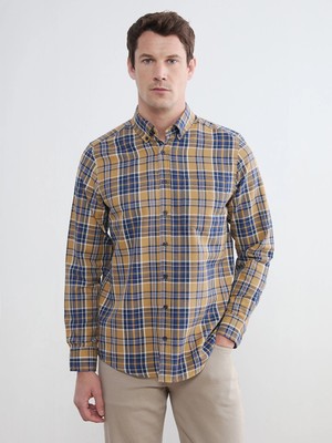 LC Waikiki Lcwaıkıkı Classic Sarı Regular Fit Ekose Desenli Gabardin Erkek Gömlek