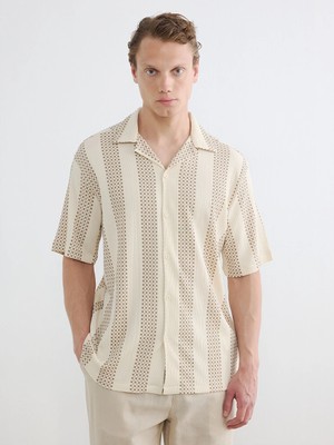 Lcw Vision Bej Regular Fit Desenli Erkek Gömlek