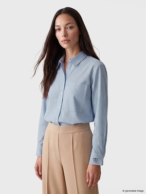 Lcw Modest Mavi Çizgili Poplin Kadın Gömlek Tunik