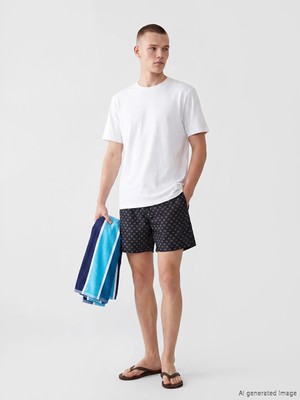 Lcw Swımwear Siyah Kısa Boy Desenli Erkek Deniz Şortu
