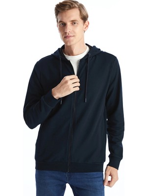 LC Waikiki Lcwaıkıkı Basic Lacivert Kapüşonlu Uzun Kollu Erkek Fermuarlı Sweatshirt