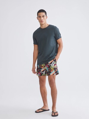 Lcw Swımwear Siyah Kısa Boy Desenli Erkek Deniz Şortu